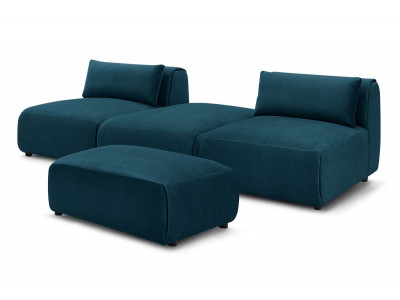 Canapé droit fixe 3 places JEANNE avec pouf tissu velours