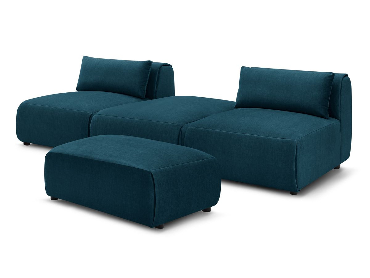 Canapé droit fixe 3 places JEANNE avec pouf tissu velours