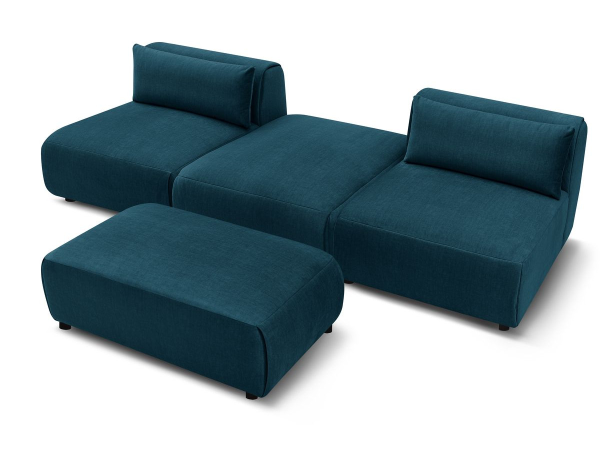 Canapé droit fixe 3 places JEANNE avec pouf tissu velours