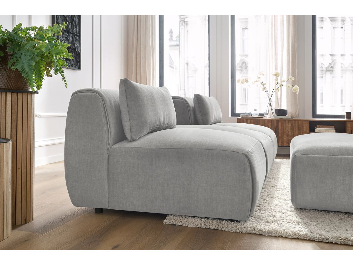 Canapé droit fixe 3 places JEANNE avec pouf tissu velours