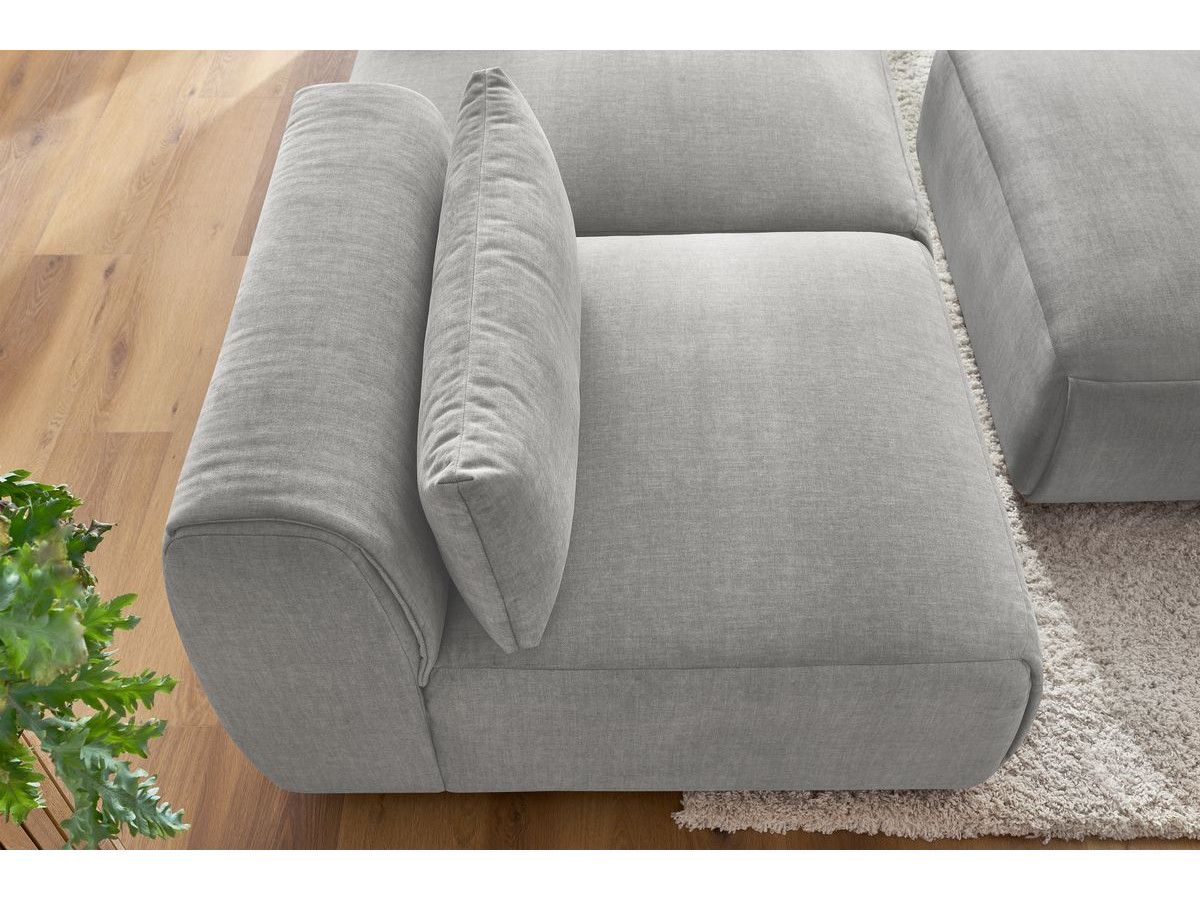 Canapé droit fixe 3 places JEANNE avec pouf tissu velours