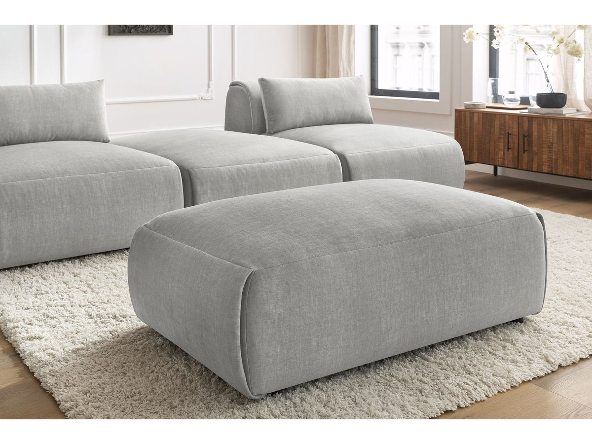 Canapé droit fixe 3 places JEANNE avec pouf tissu velours