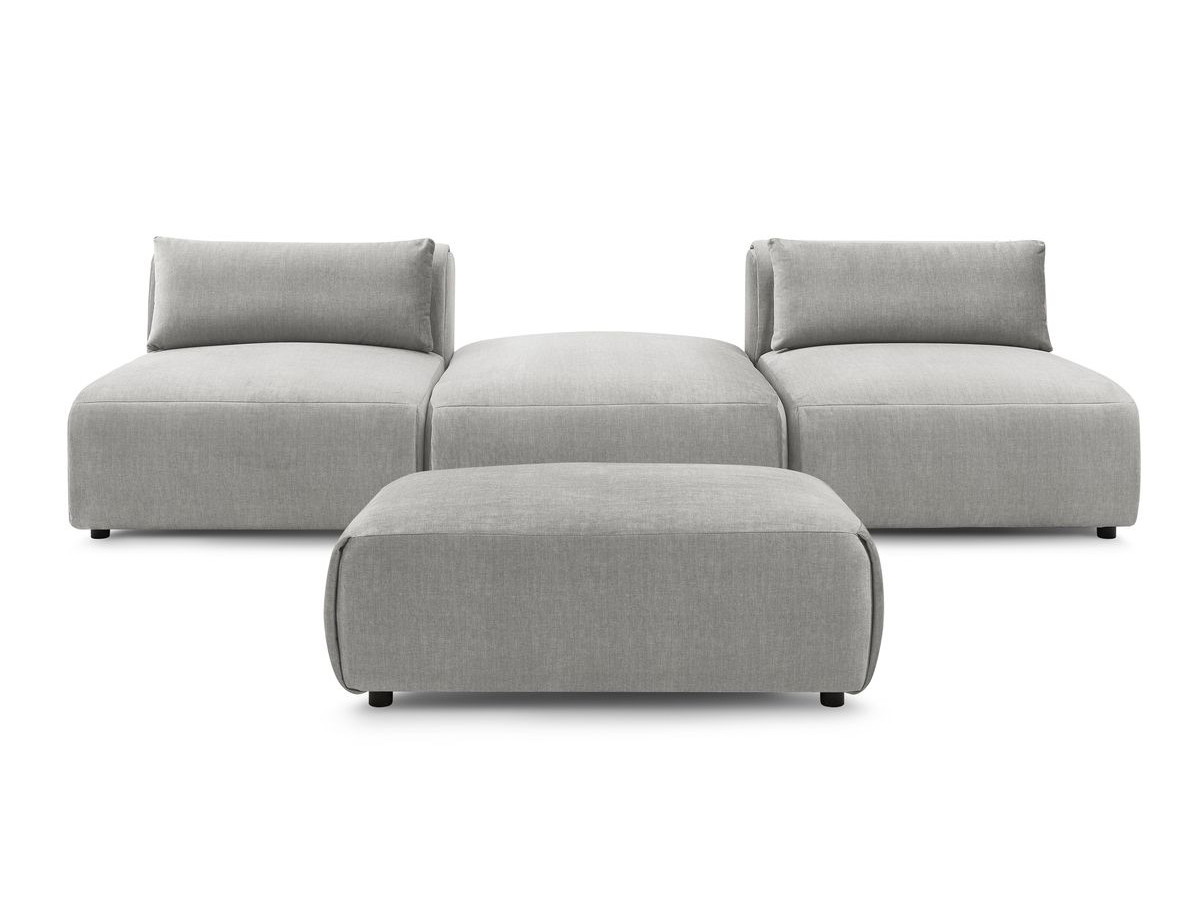 Canapé droit fixe 3 places JEANNE avec pouf tissu velours