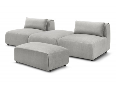 Canapé droit fixe 3 places JEANNE avec pouf tissu velours