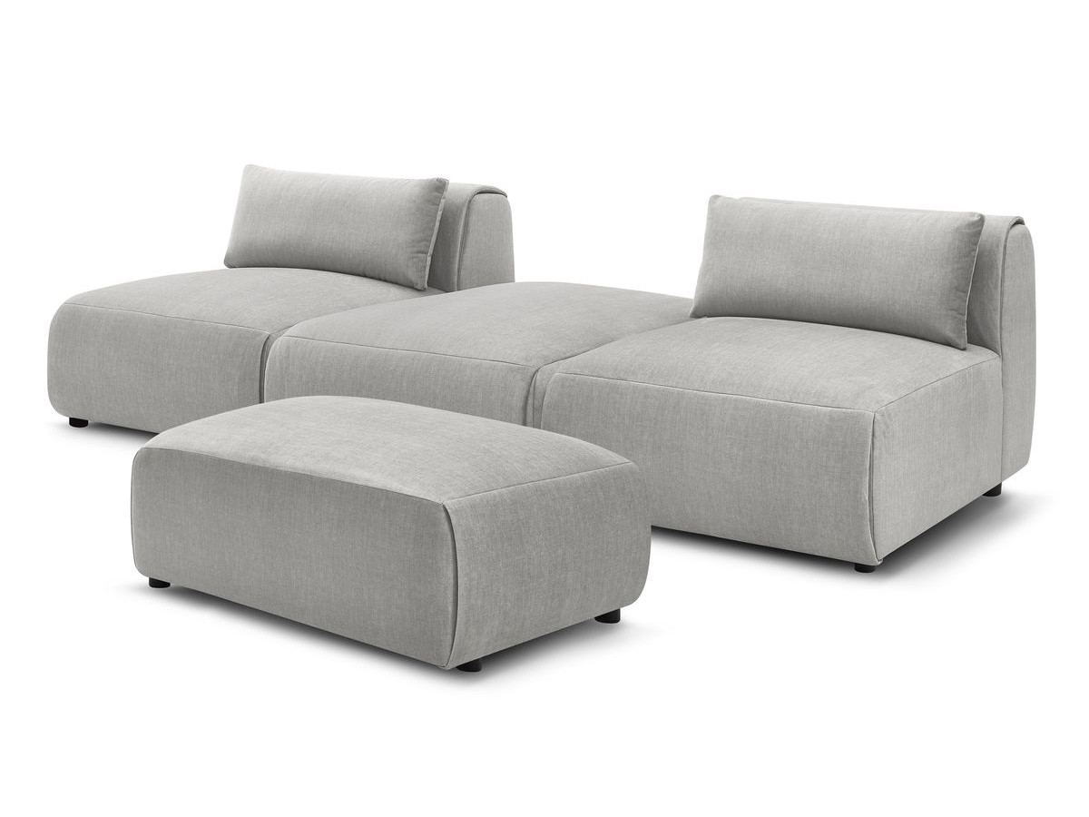 Canapé droit fixe 3 places JEANNE avec pouf tissu velours