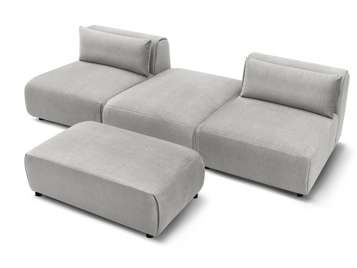 Canapé droit fixe 3 places JEANNE avec pouf tissu velours