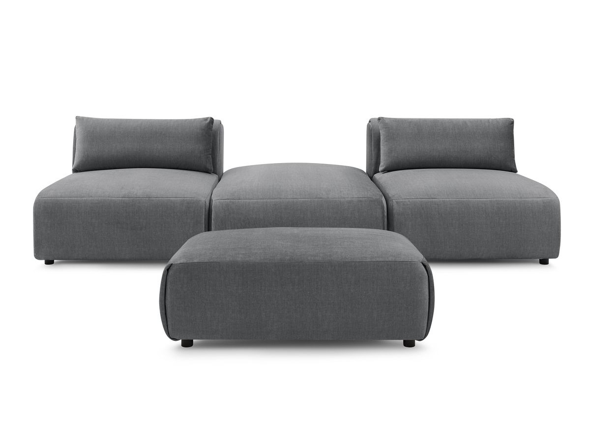 Canapé droit fixe 3 places JEANNE avec pouf tissu velours