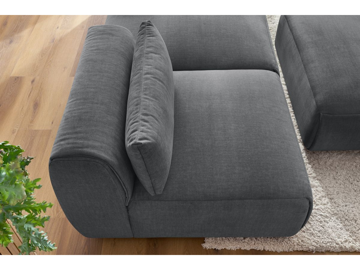 Canapé droit fixe 3 places JEANNE avec pouf tissu velours