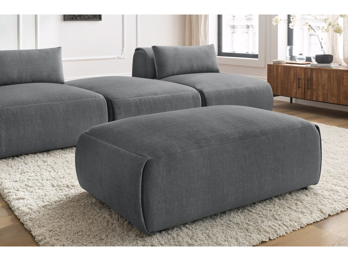 Canapé droit fixe 3 places JEANNE avec pouf tissu velours