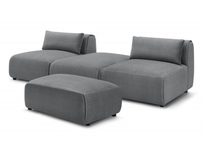 Canapé droit fixe 3 places JEANNE avec pouf tissu velours