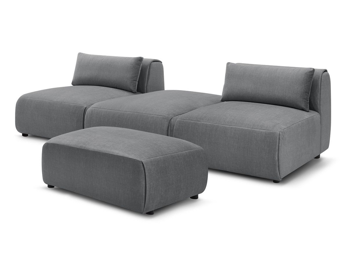Canapé droit fixe 3 places JEANNE avec pouf tissu velours