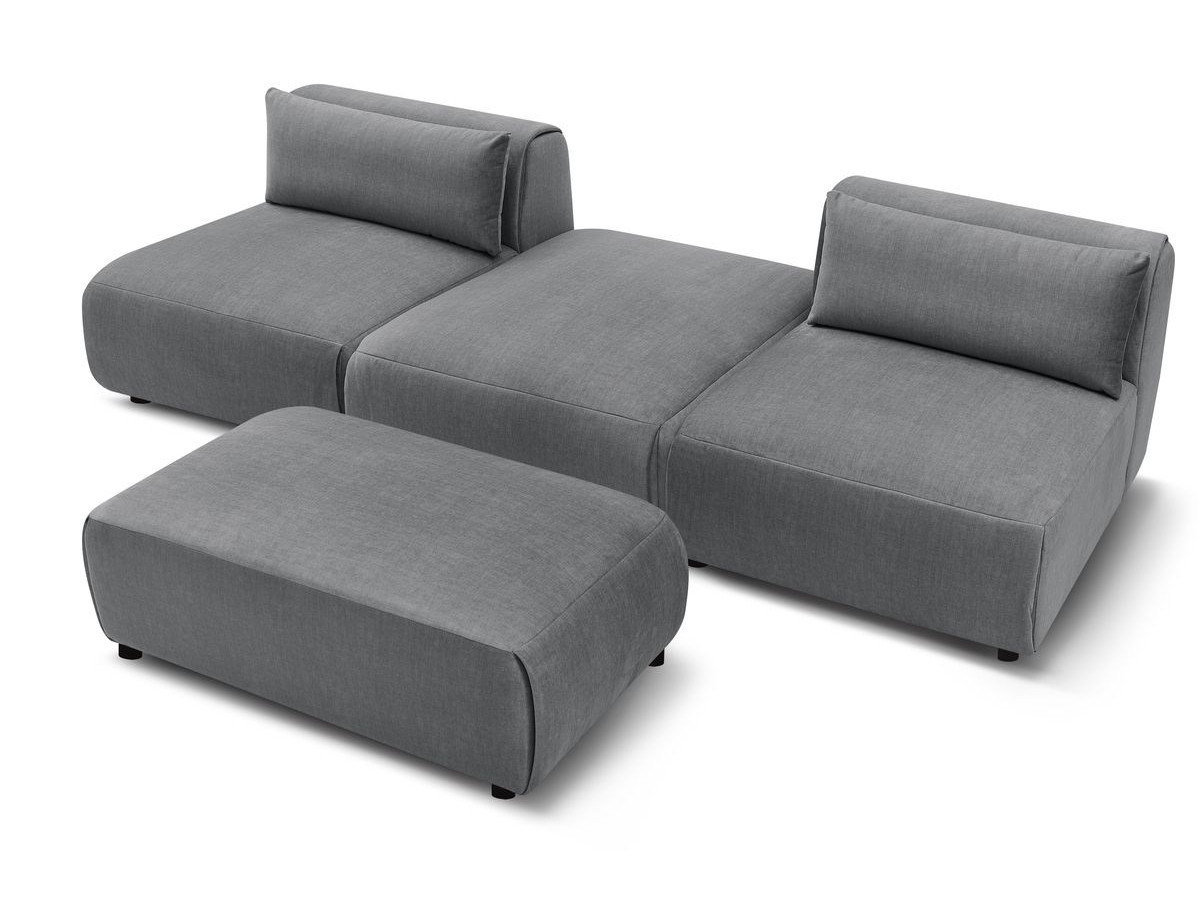 Canapé droit fixe 3 places JEANNE avec pouf tissu velours