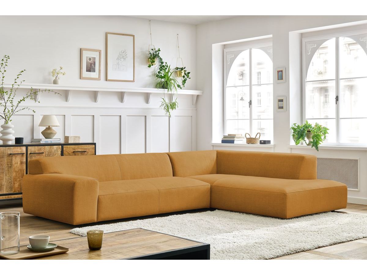 Canapé d'angle fixe LAVENA tissu velours jaune  angle droit BOBOCHIC 4 places - Vue supplémentaire 2