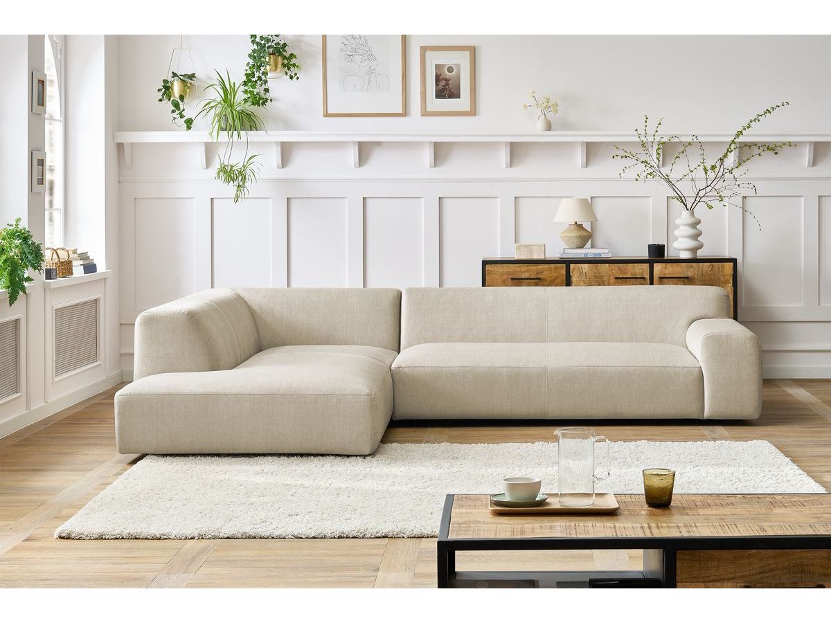 Canapé d'angle fixe LAVENA tissu velours beige angle gauche BOBOCHIC 4 places - Vue supplémentaire 3