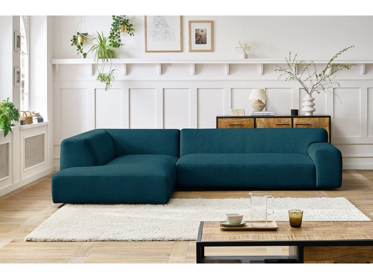 Canapé d'angle fixe LAVENA tissu velours bleu foncé angle gauche BOBOCHIC 4 places - Vue supplémentaire 3