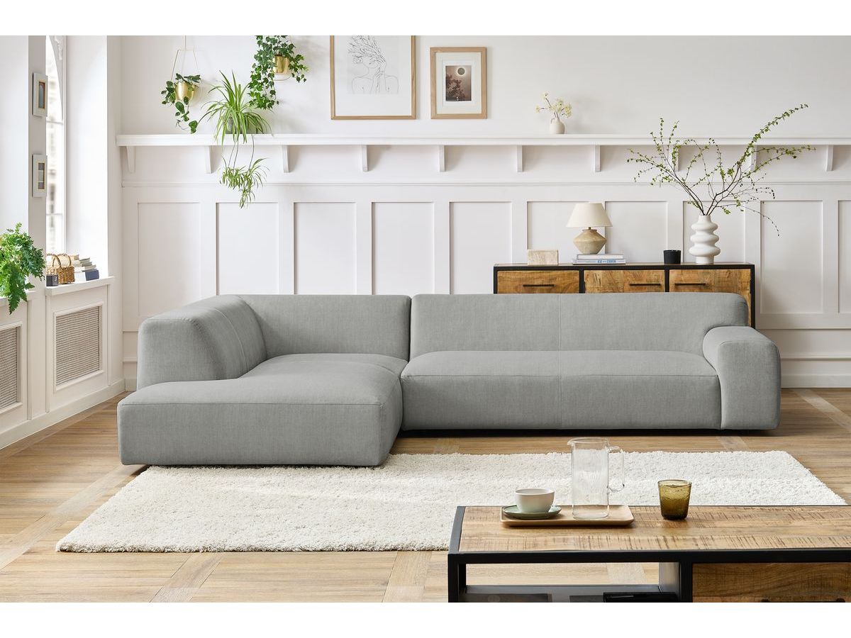 Canapé d'angle fixe LAVENA tissu velours gris clair angle gauche BOBOCHIC 4 places - Vue supplémentaire 3