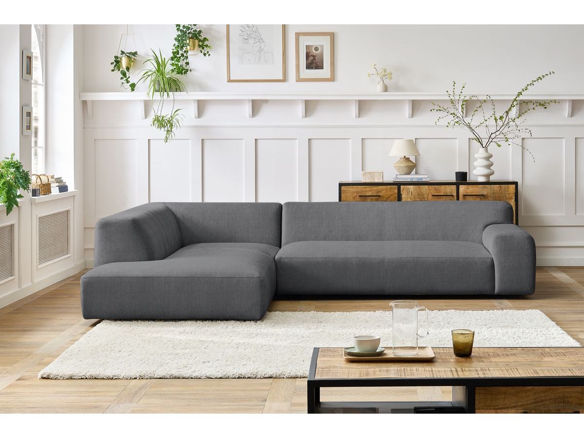 Canapé d'angle fixe LAVENA tissu velours gris foncé angle gauche BOBOCHIC 4 places - Vue supplémentaire 3