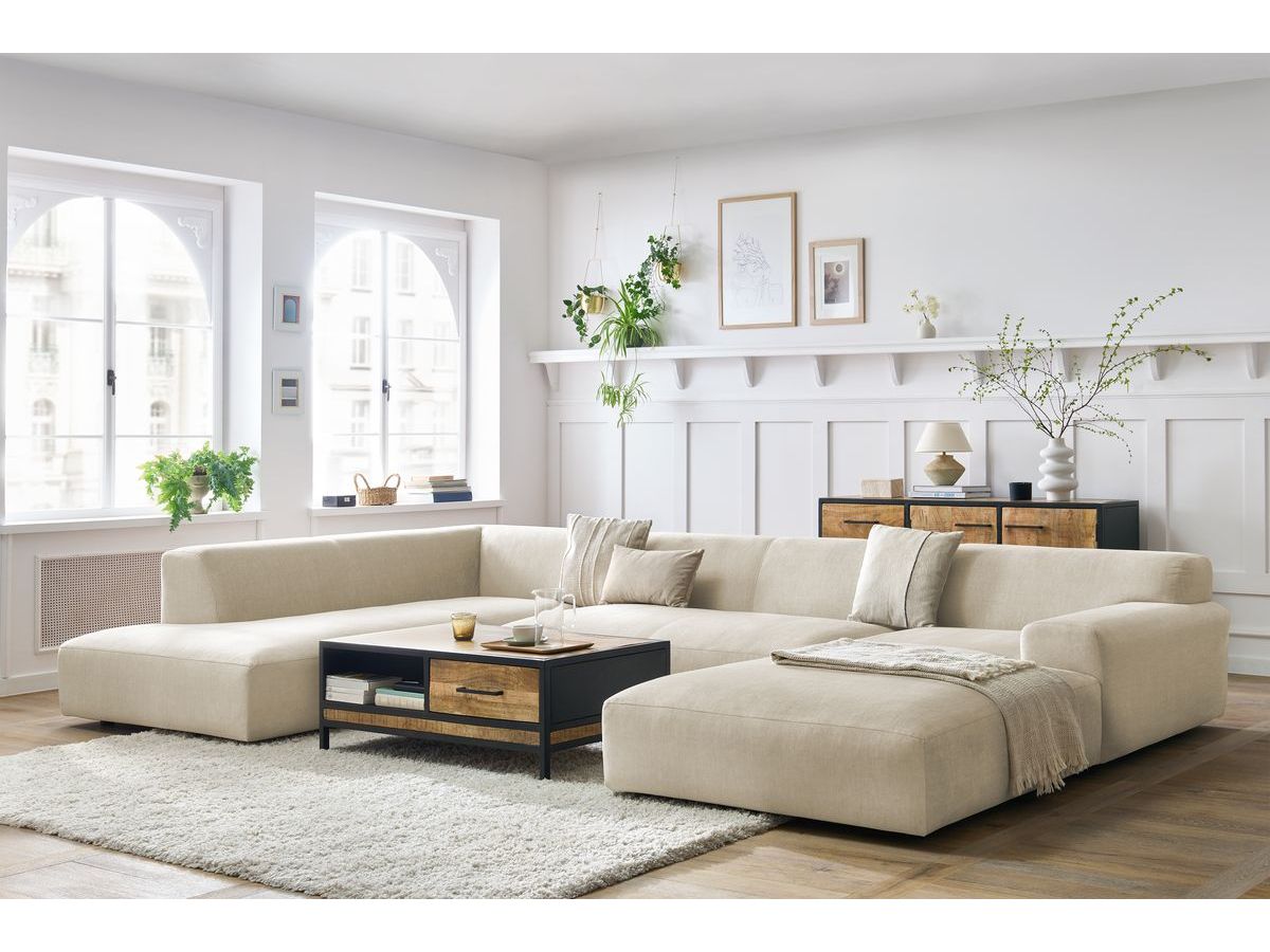 Canapé panoramique LAVENA velours beige