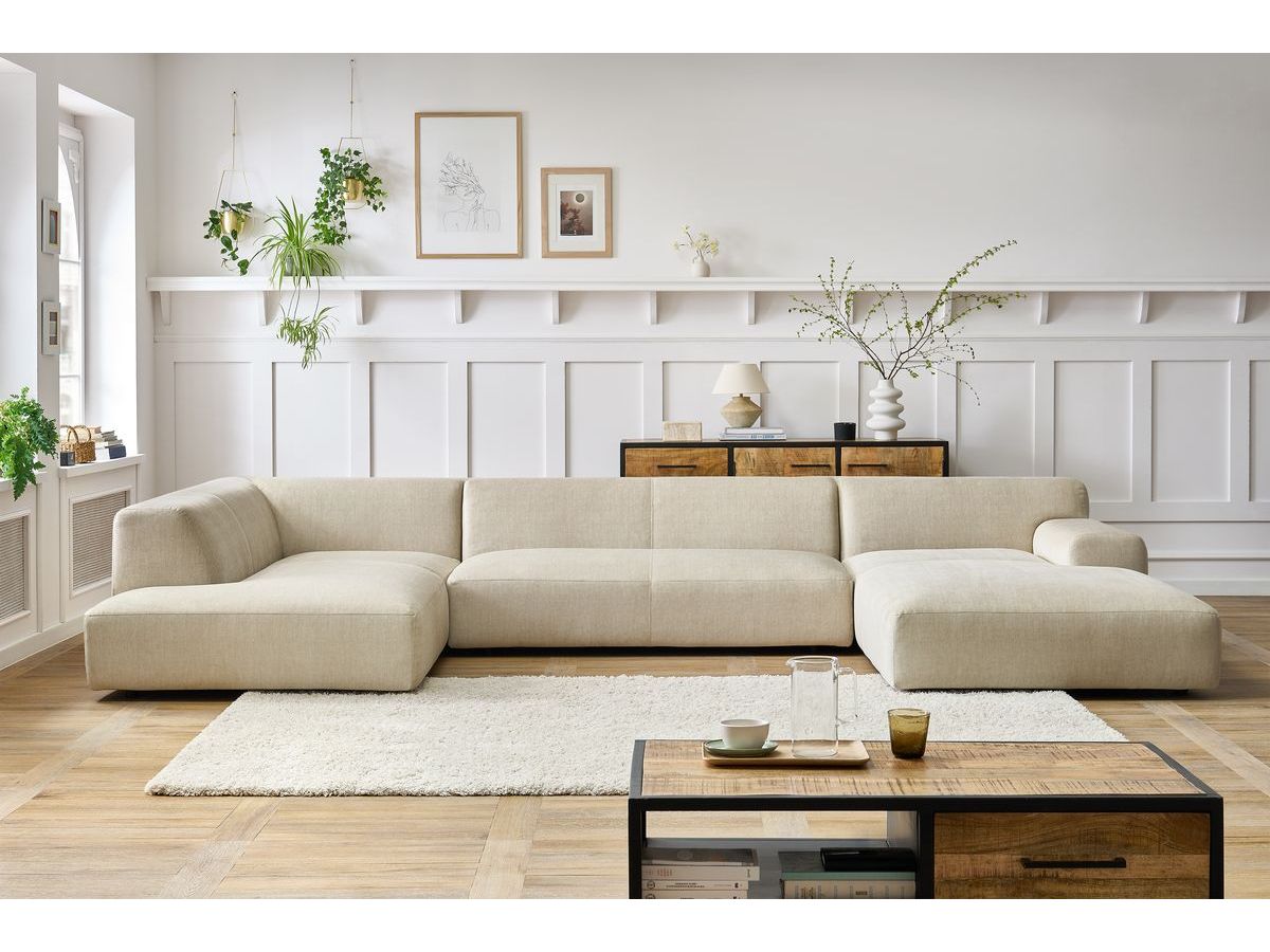 Canapé panoramique LAVENA velours beige — vue 6