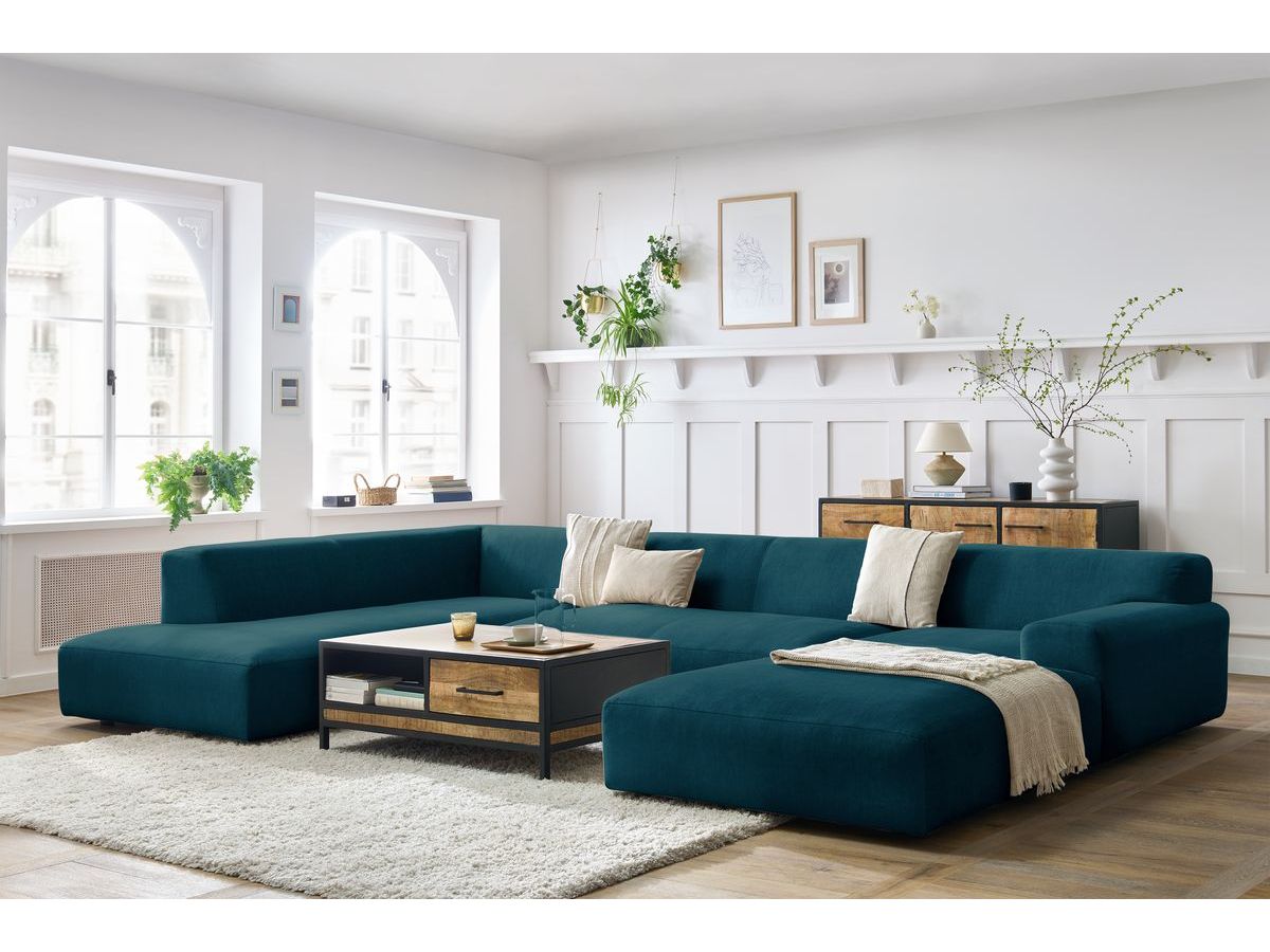 Canapé panoramique LAVENA velours bleu foncé