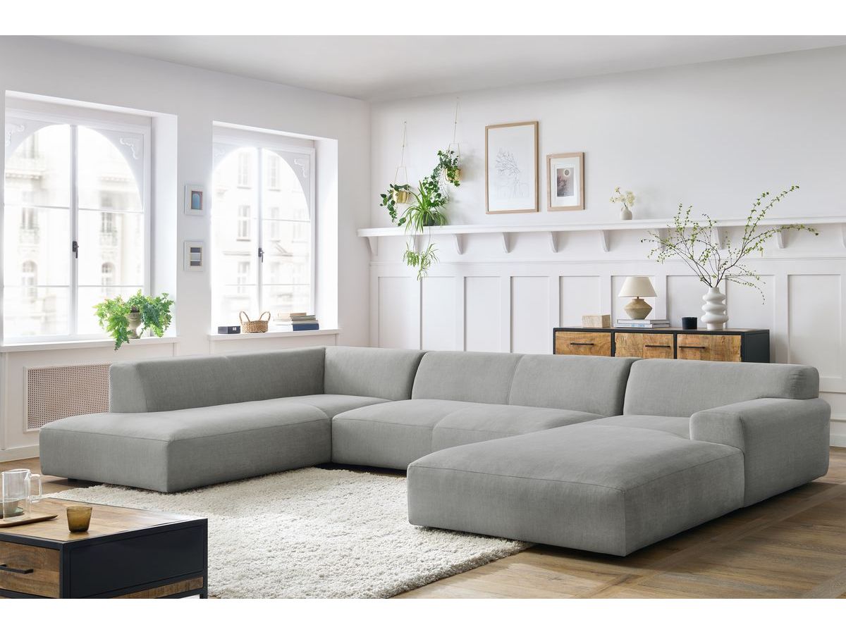 Canapé panoramique LAVENA velours gris clair — vue 5