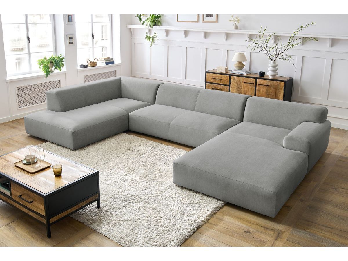 Canapé panoramique LAVENA velours gris clair — vue 6