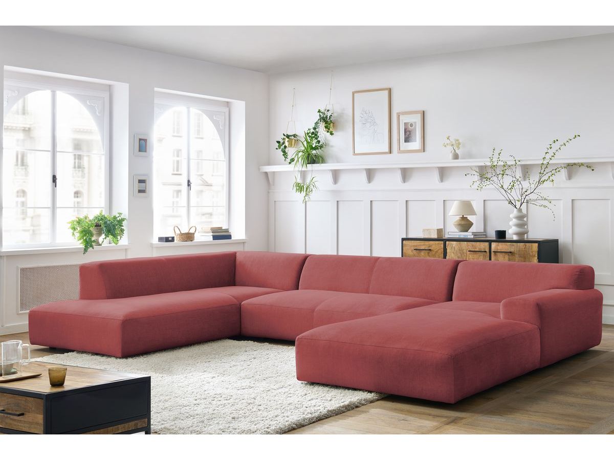 Canapé panoramique fixe LAVENA tissu velours orange  angle droit BOBOCHIC 6 places - Vue supplémentaire 2