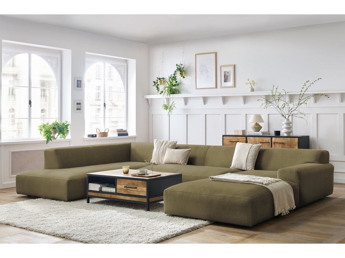 Canapé panoramique LAVENA velours vert