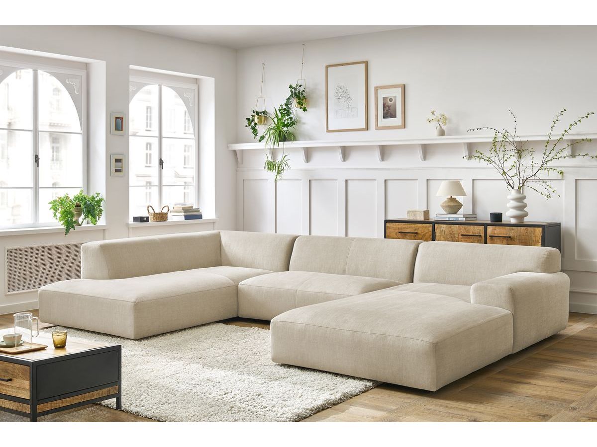 Canapé panoramique compact LAVENA velours beige — vue 5