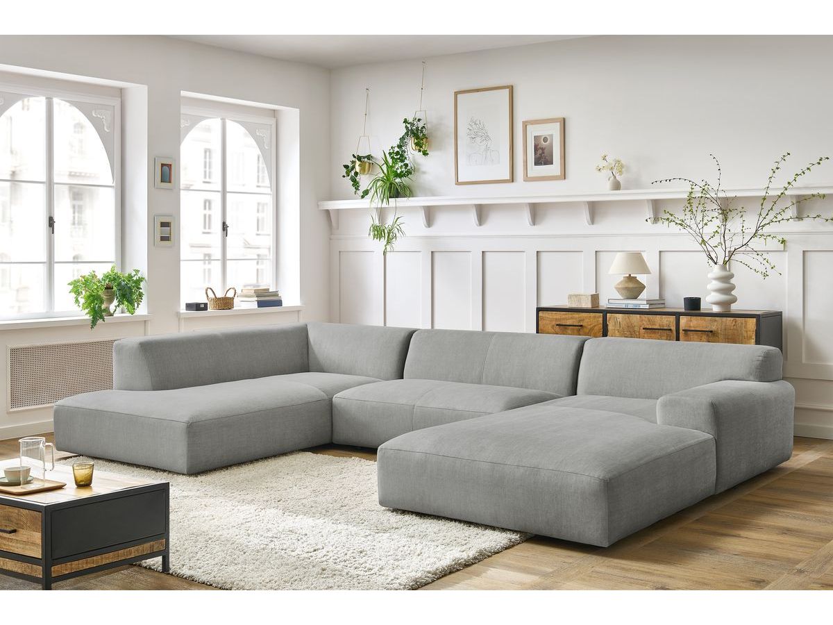 Canapé panoramique compact LAVENA velours gris clair — vue 5