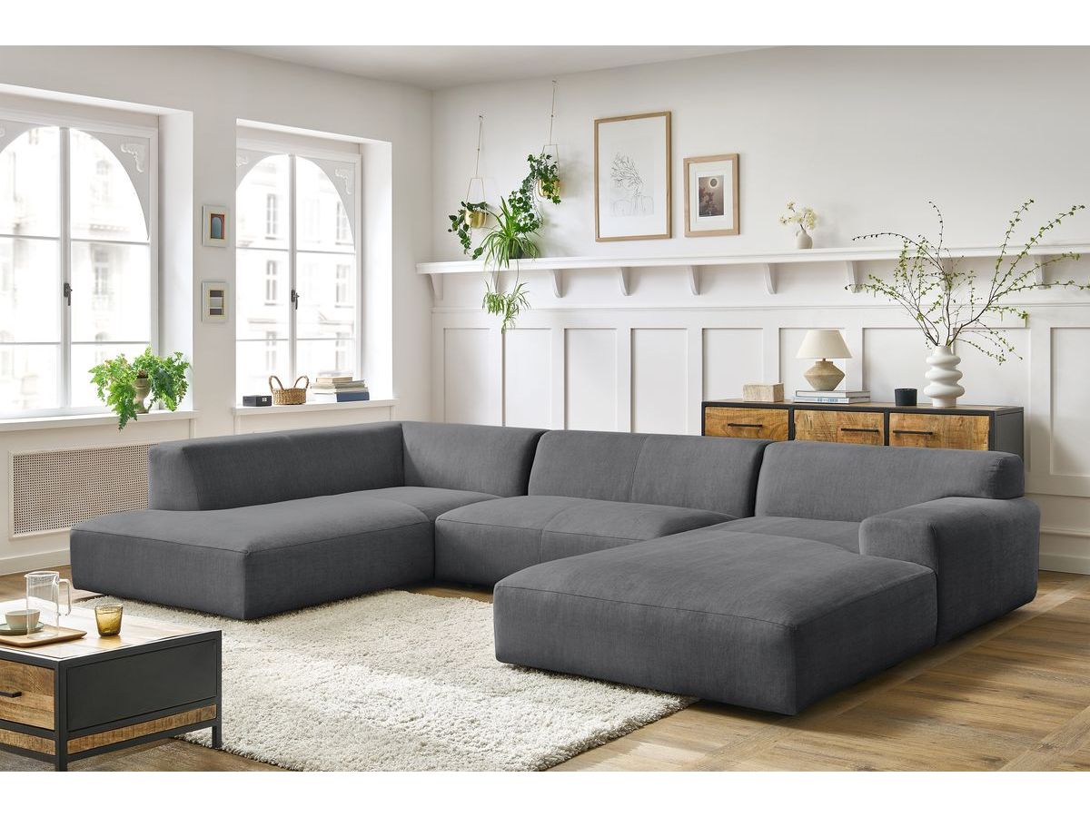 Canapé panoramique compact LAVENA velours gris foncé — vue 5