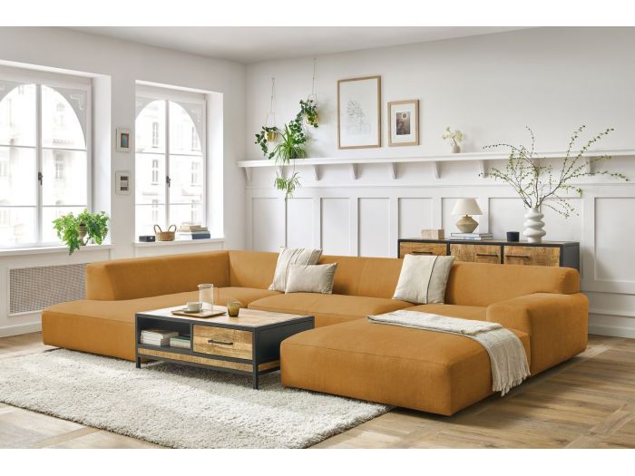 Canapé panoramique fixe compact LAVENA tissu velours