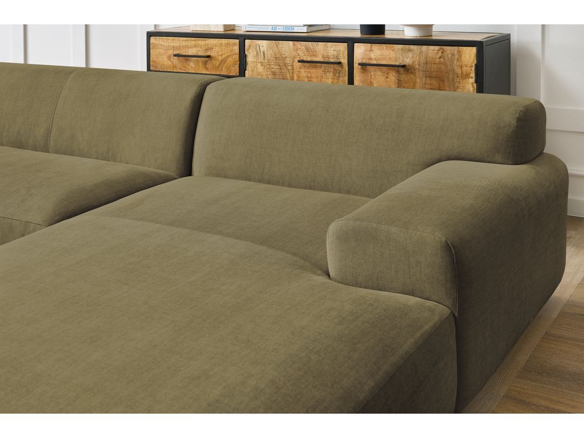 Canapé d'angle fixe EVEREST tissu chiné - Orange - Angle droit - 10 coussins
