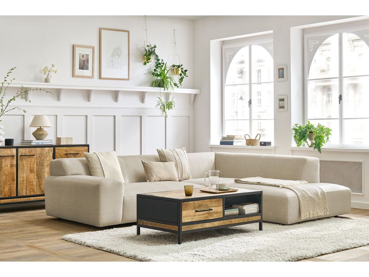 Canapé d'angle fixe compact LAVENA tissu velours
