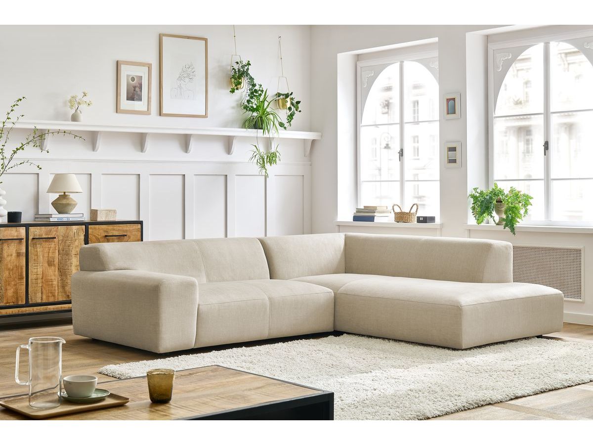 Canapé d'angle fixe compact LAVENA tissu velours