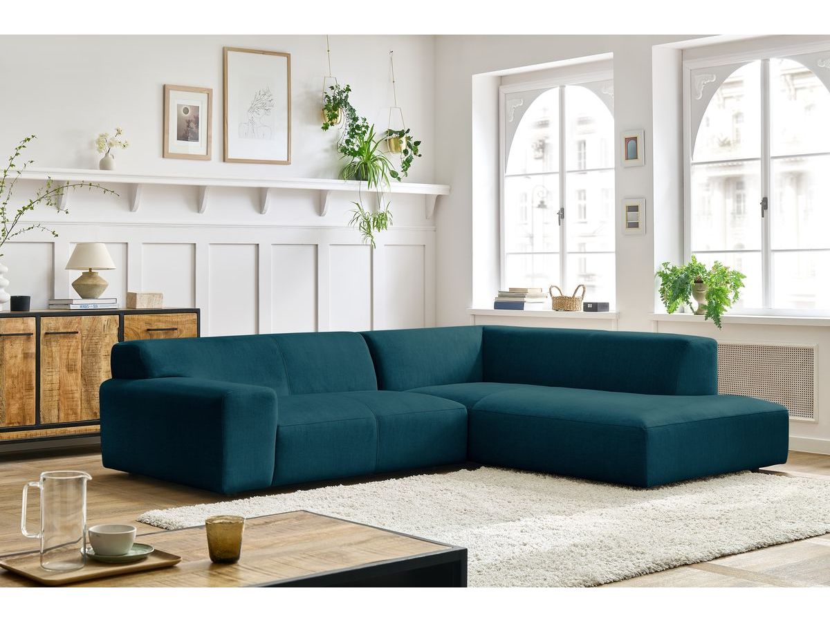 Canapé d'angle fixe compact LAVENA tissu velours