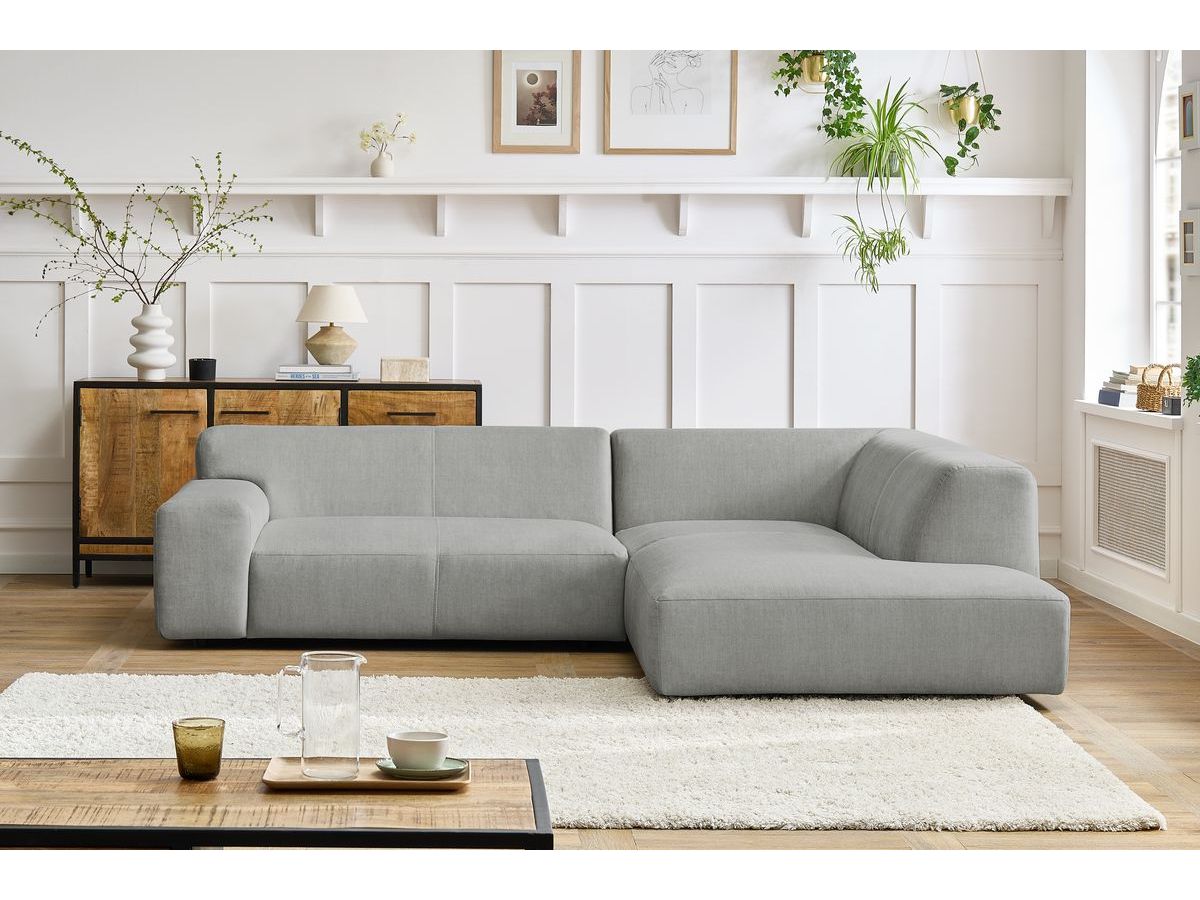 Canapé d'angle compact LAVENA velours gris clair — vue 5