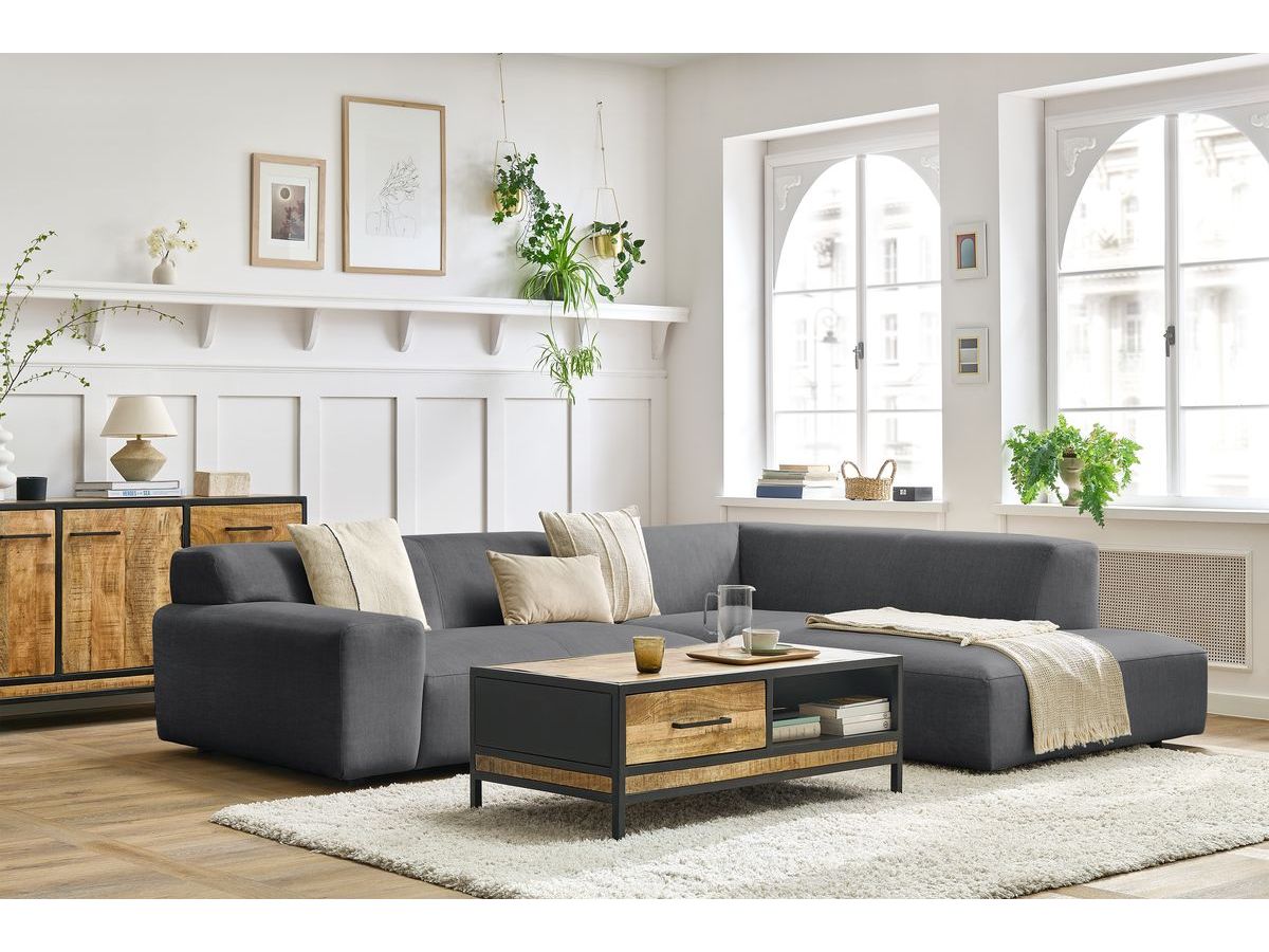Canapé d'angle fixe compact LAVENA tissu velours