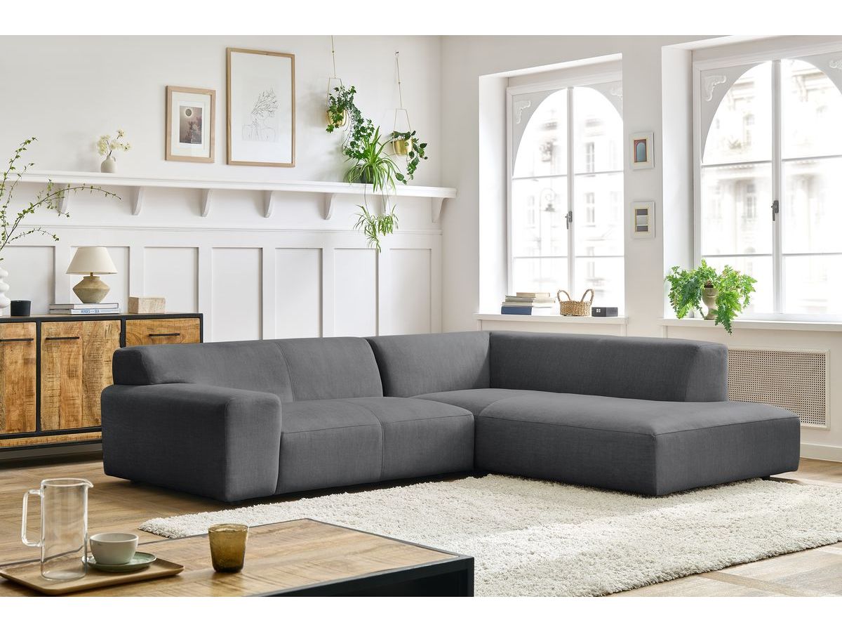 Canapé d'angle fixe compact LAVENA tissu velours