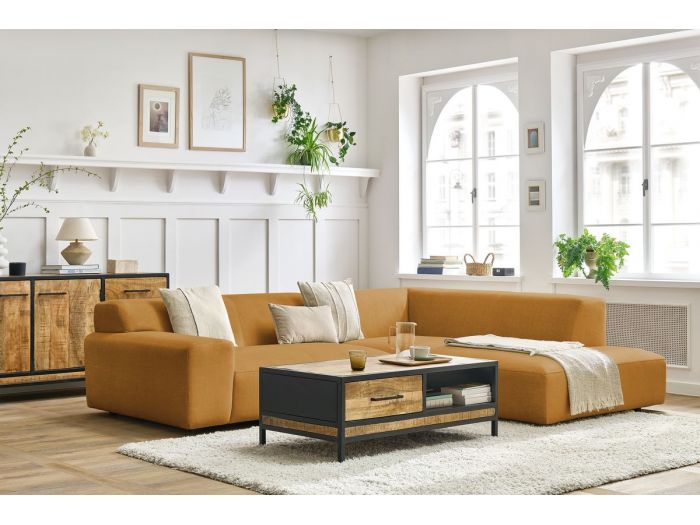 Canapé d'angle fixe compact LAVENA tissu velours