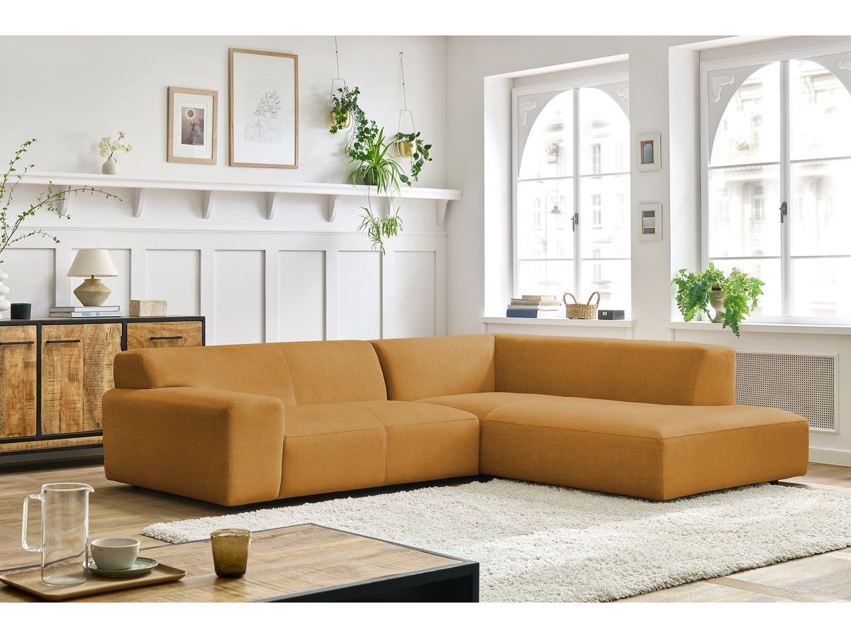 Canapé d'angle fixe compact LAVENA tissu velours jaune  angle droit BOBOCHIC 4 places - Vue supplémentaire 2
