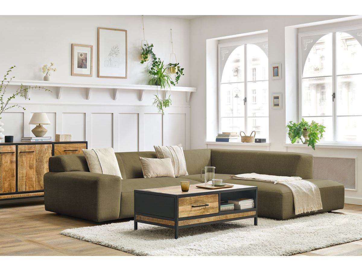 Canapé d'angle fixe compact LAVENA tissu velours