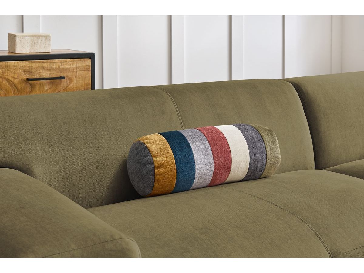 Canapé d'angle fixe EVEREST tissu chiné - Orange - Angle droit - 10 coussins