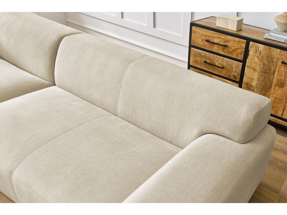 Canapé d'angle fixe compact LAVENA tissu velours beige angle gauche BOBOCHIC 4 places - Vue supplémentaire 3