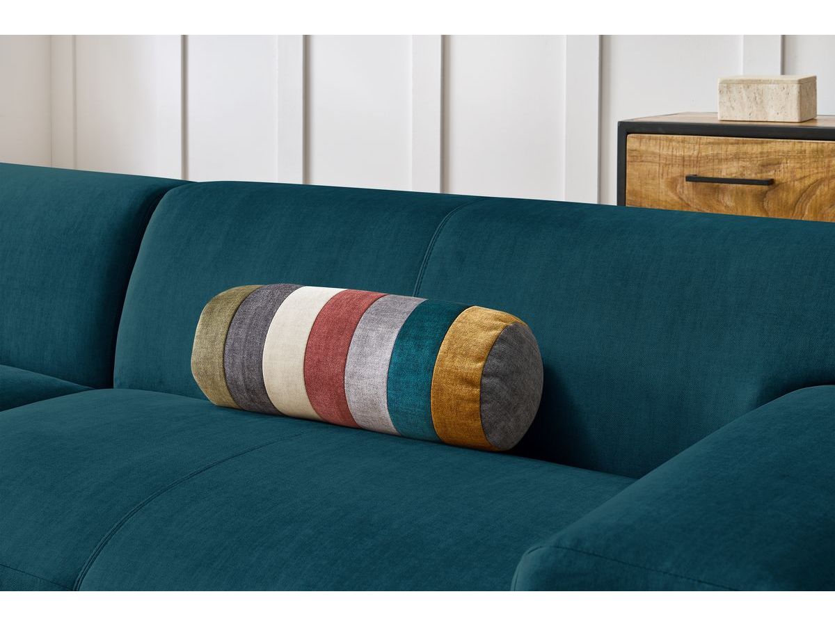 Canapé d'angle fixe EVEREST tissu chiné - Orange - Angle droit - 10 coussins