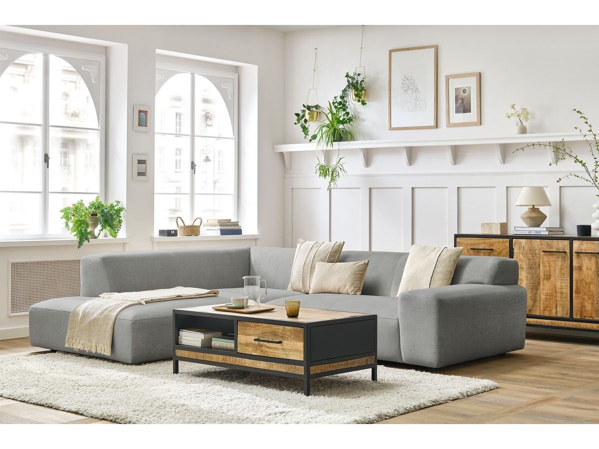 Canapé d'angle fixe compact LAVENA tissu velours
