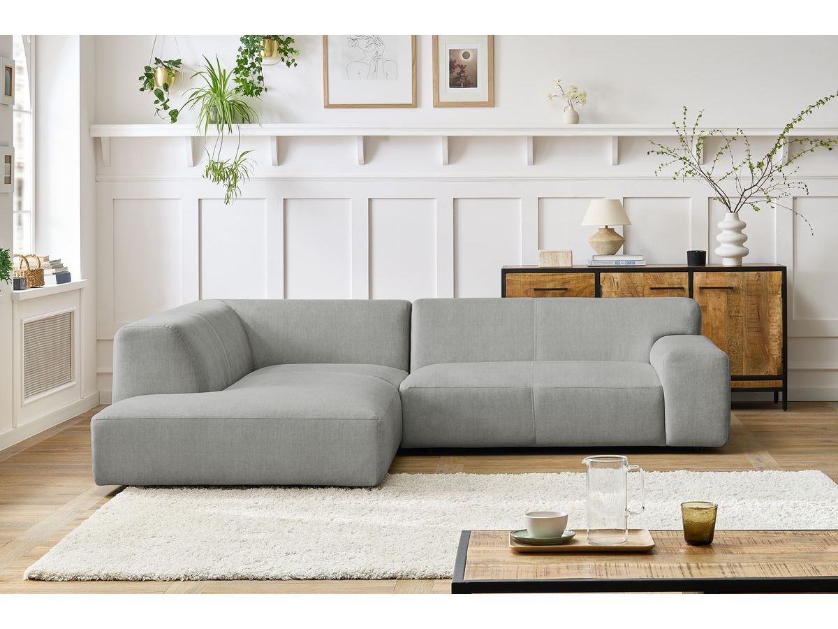 Canapé d'angle fixe compact LAVENA tissu velours gris clair angle gauche BOBOCHIC 4 places - Vue supplémentaire 3