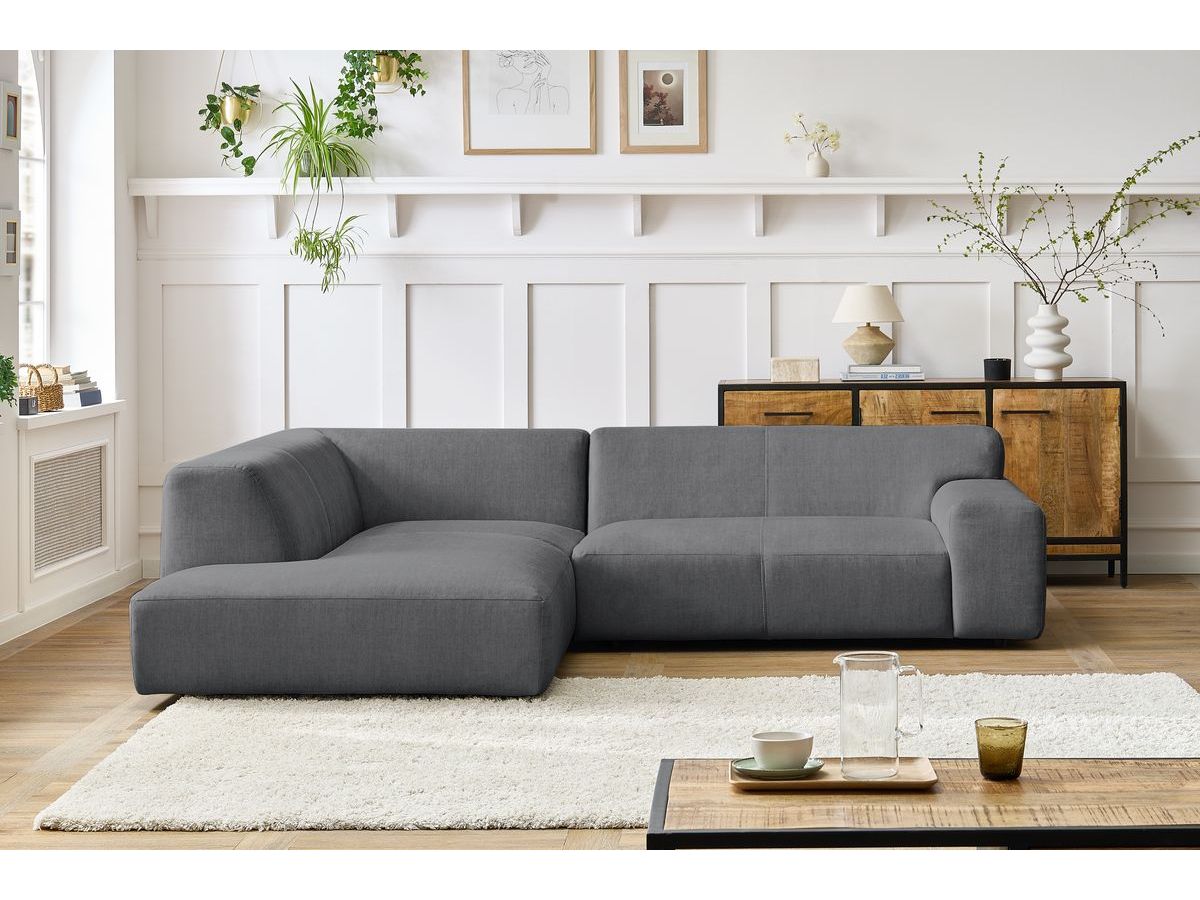 Canapé d'angle fixe compact LAVENA tissu velours gris foncé angle gauche BOBOCHIC 4 places - Vue supplémentaire 3