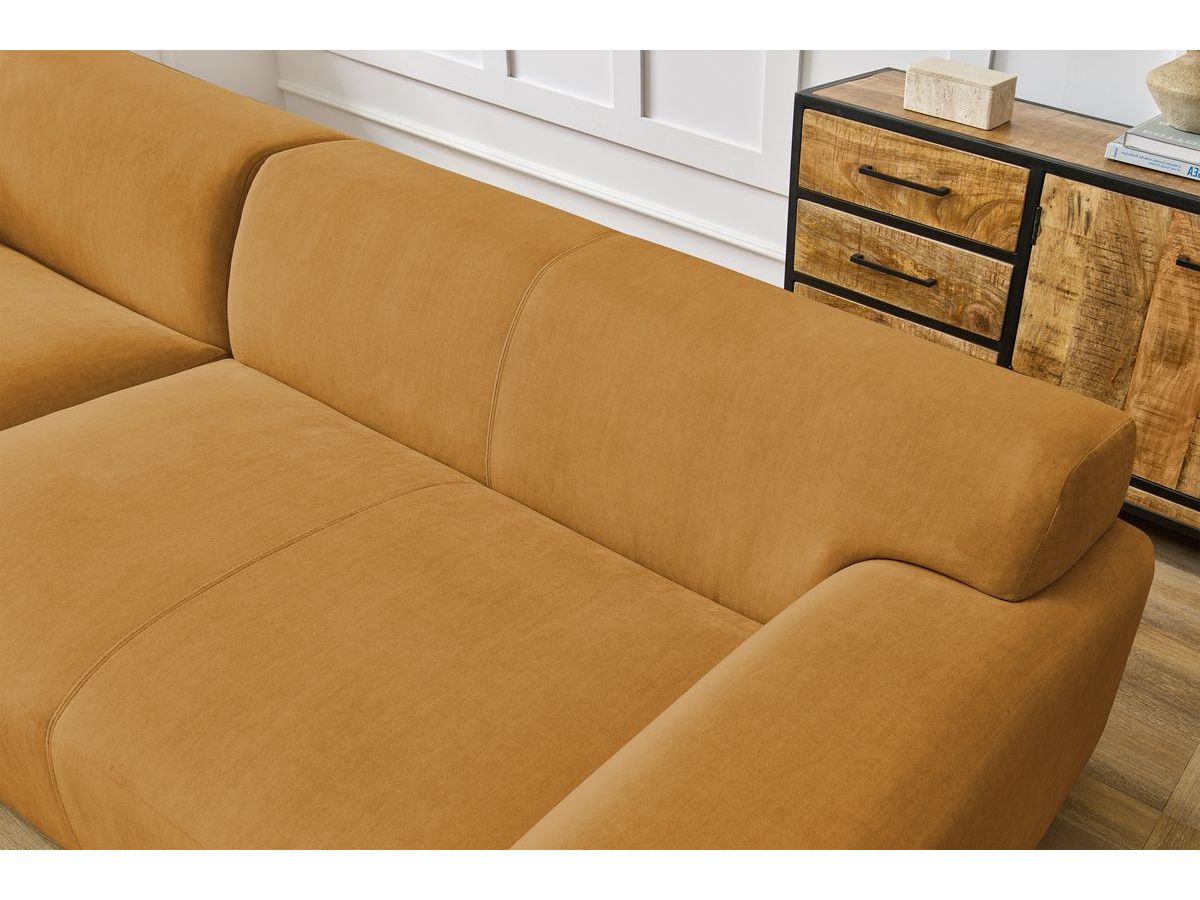 Canapé d'angle fixe EVEREST tissu chiné - Orange - Angle droit - 10 coussins