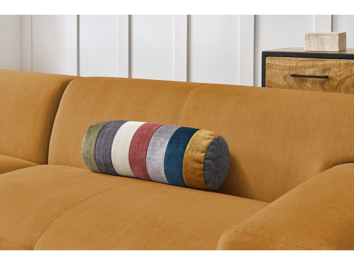 Canapé d'angle fixe EVEREST tissu chiné - Orange - Angle droit - 10 coussins